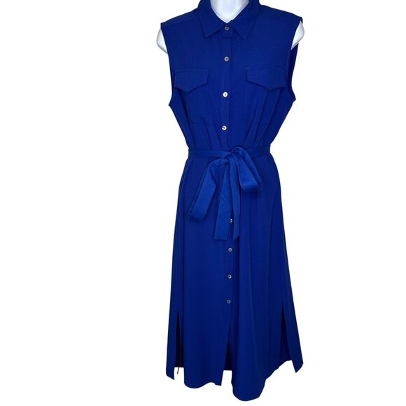 Hutch Anthropologie Blue Button Down Collared Belted Shirt Dress Size Medium - Picture 1 of 8